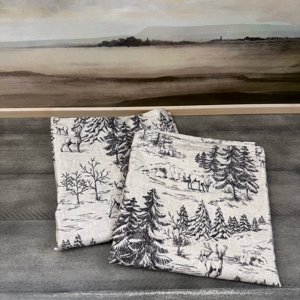 Pottery Barn Rustic Forest King Pillowcases Set/2 Woodland Cabin Deer Washed
